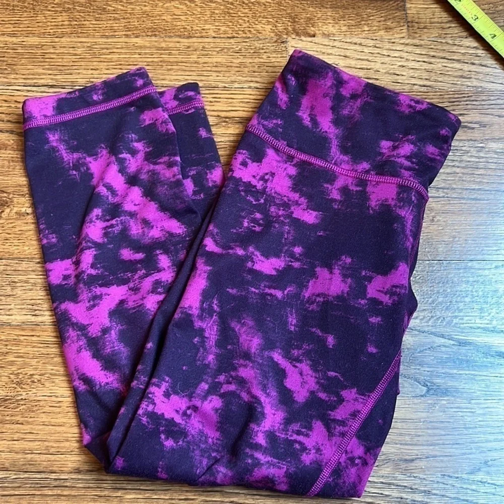 LULULEMON Wunder Under II 21 in tie dye crop leggings breezie plum black size 6 - Picture 6 of 8